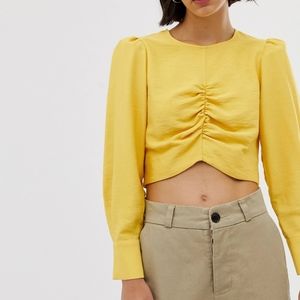 ASOS Long Sleeve Ruched Crop Top yellow